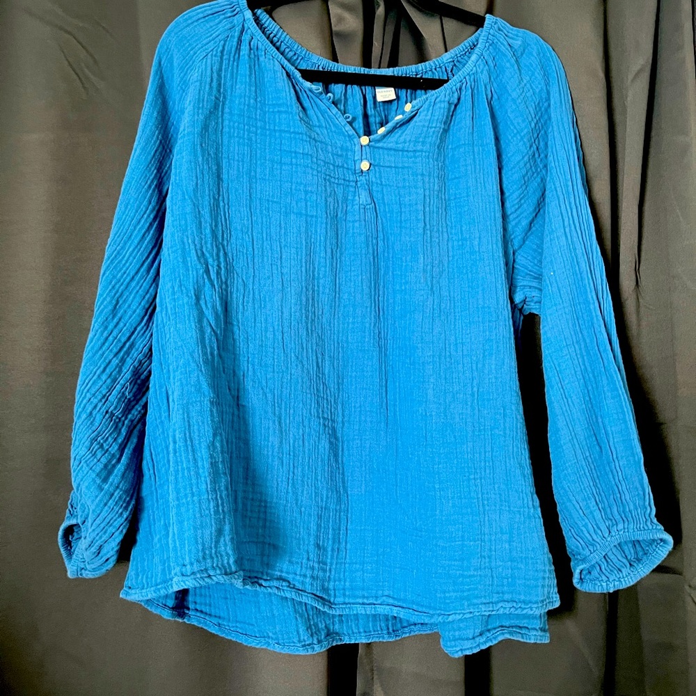 OLD NAVY XXL Blue Shirred Double Weave Long Sleeve Blouse NWOT